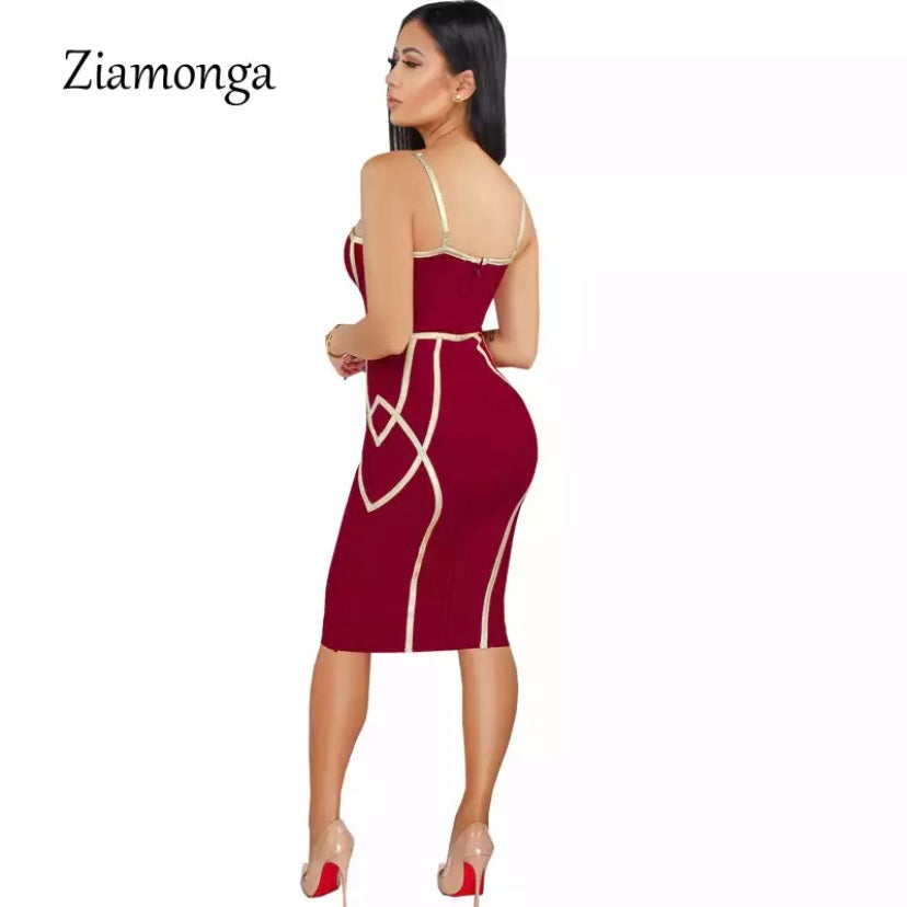 Women Bandage with gold straps Dress