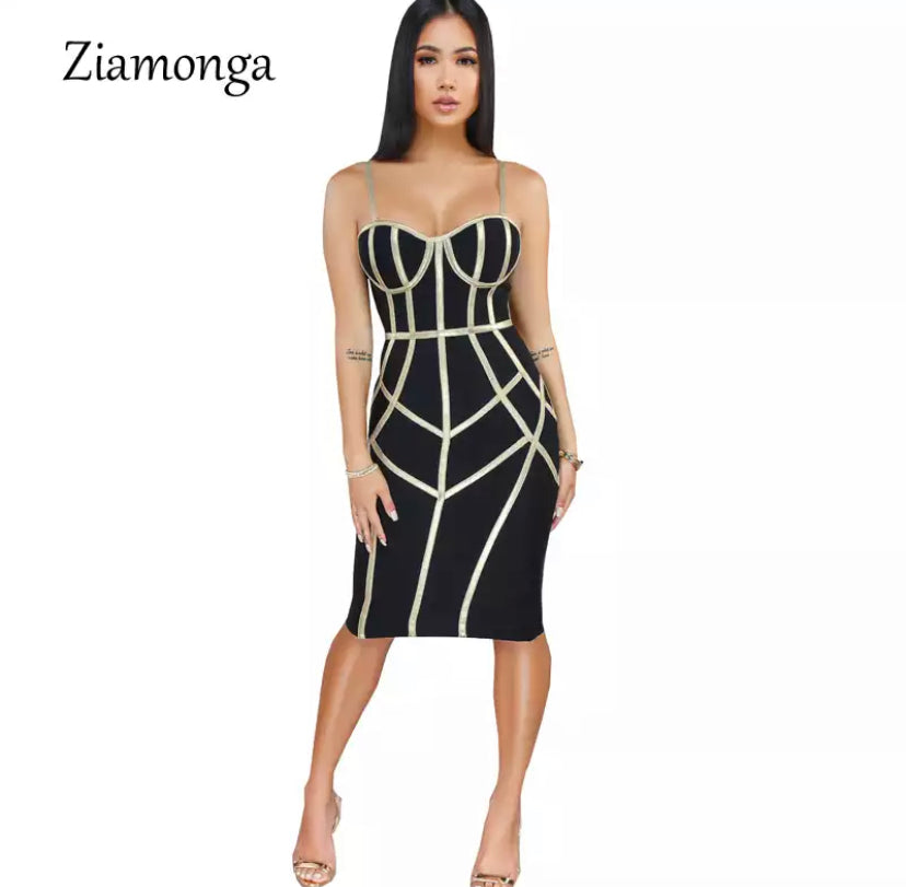 Women Bandage with gold straps Dress