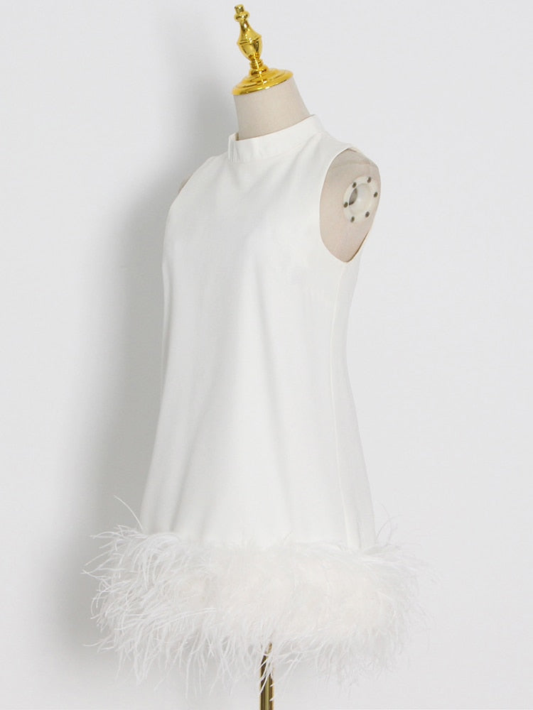 Sleeveless Feather Fur Dress For Women