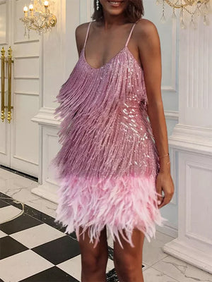 Sequined Tassel Feather Dress