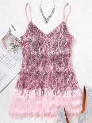 Sequined Tassel Feather Dress