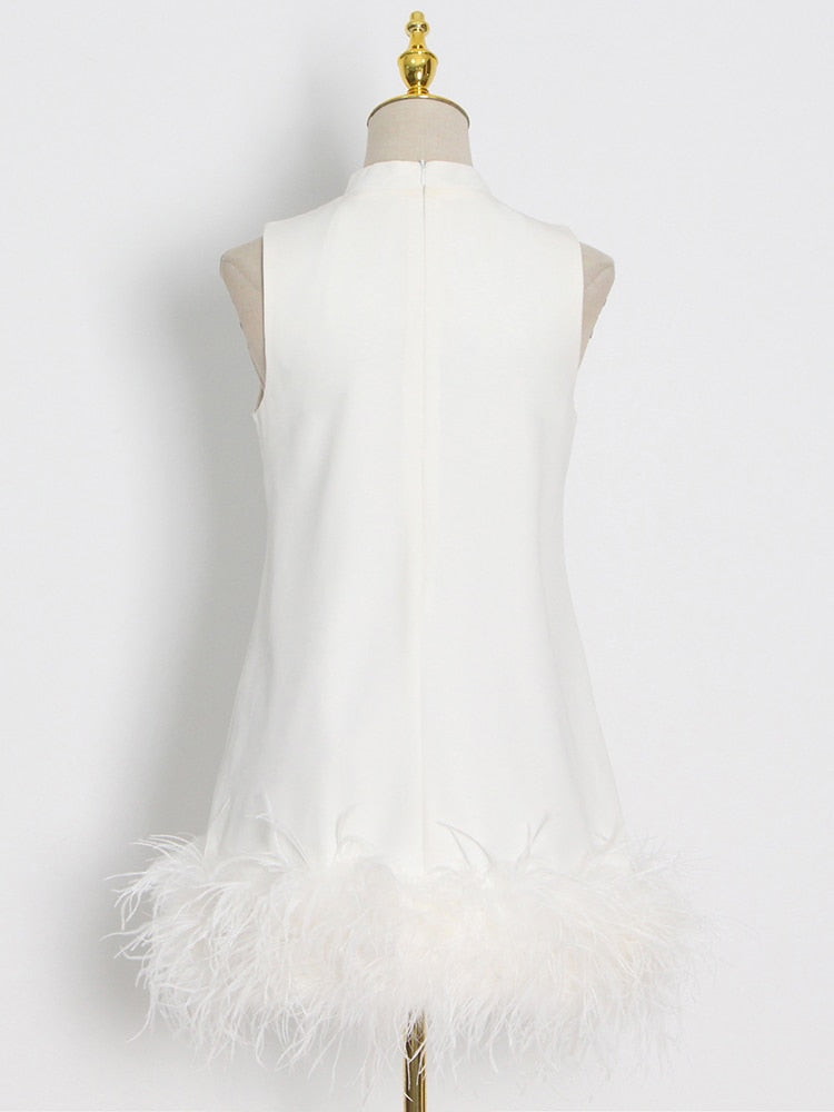 Sleeveless Feather Fur Dress For Women