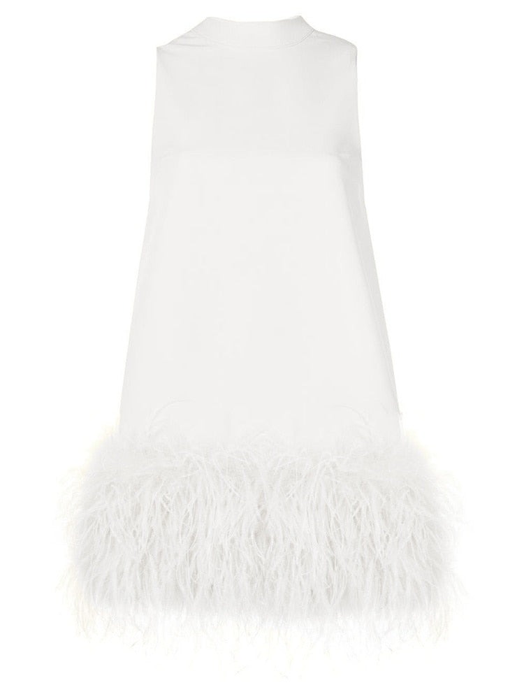 Sleeveless Feather Fur Dress For Women