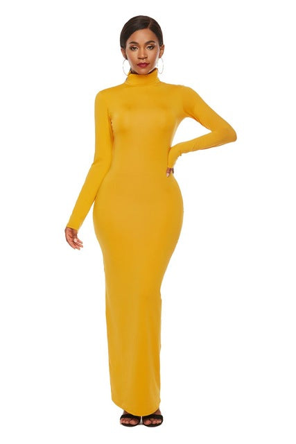 Plus Size S-5XL Long Sleeve Turtleneck Stretchy Long Dress 2019 Summer