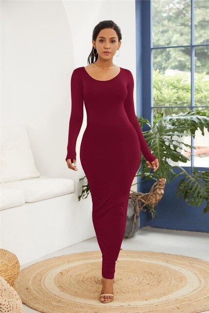 Plus Size S-5XL Long Sleeve Turtleneck Stretchy Long Dress 2019 Summer