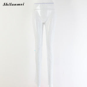 Sparkle High Waist Leggings Pants Embellished Mesh Diamante