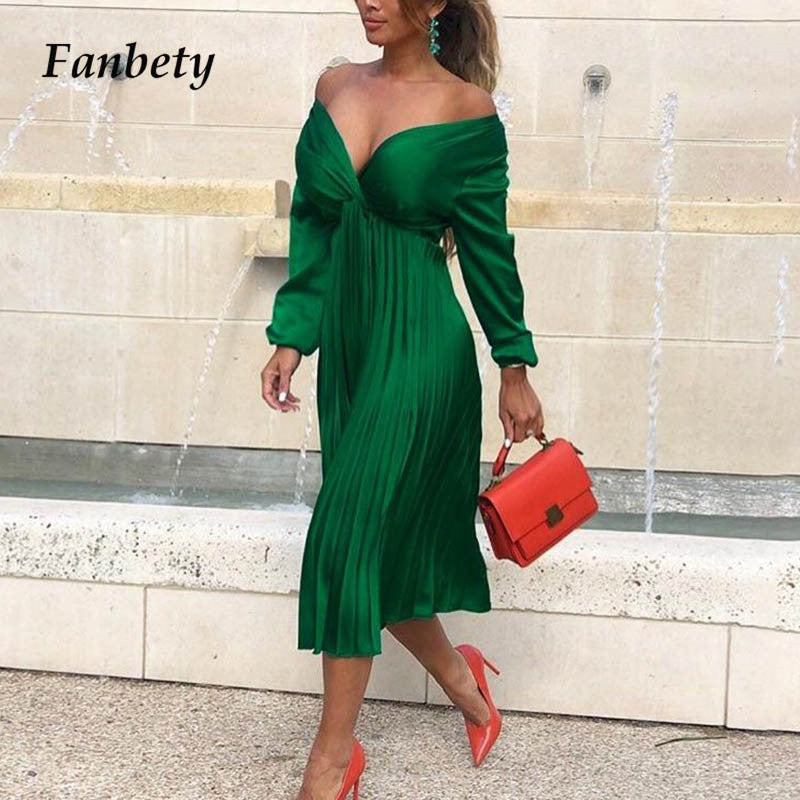 Elegant Fit And Flare Pleated Satin Dress Women