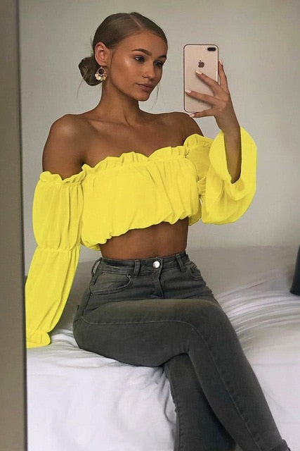 5 Colors Women Chiffon Off Shoulder Casual Summer Autumn