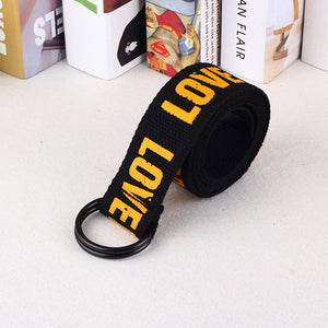 24 styles Unisex Canvas Belts Letters Printed D Ring Double Buckle Punk Waist Strap