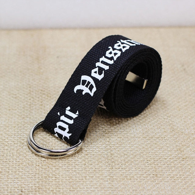 24 styles Unisex Canvas Belts Letters Printed D Ring Double Buckle Punk Waist Strap