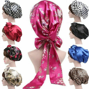 Women Silk Shower Cap Night Sleep Cap Hair Bonnet Hat Head Cover Satin