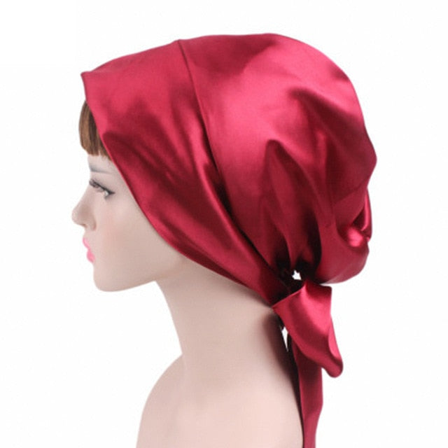 Women Silk Shower Cap Night Sleep Cap Hair Bonnet Hat Head Cover Satin