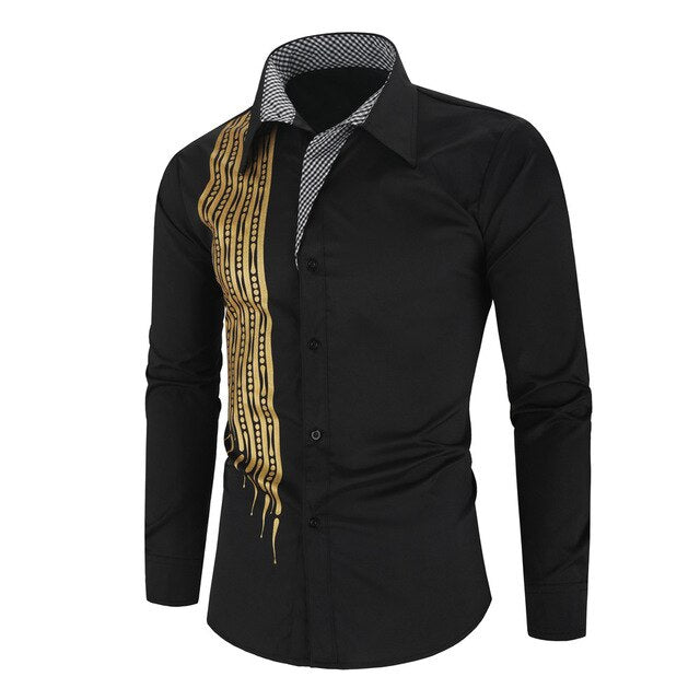 Gold Black Shirt Men New Slim Fit