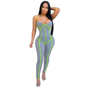 Sexy Striped Patchwork Jumpsuit Fashion Spaghetti Straps Bodycon Romper Fashion